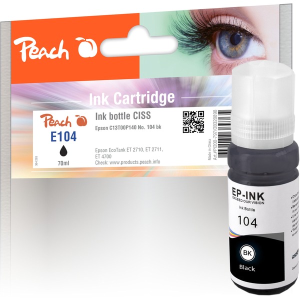 Peach Tinte schwarz PI200-797 kompatibel zu Epson C13T00P140, 104 bk
