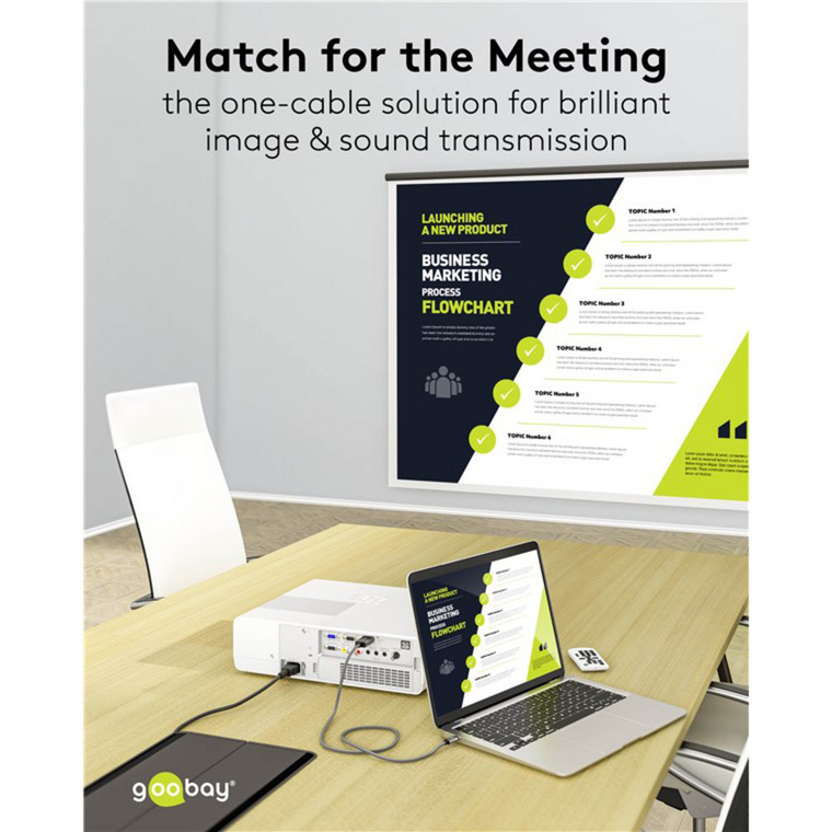 goobay USB Adapterkabel, USB-C Stecker > DisplayPort Stecker, 4K 60Hz schwarz/silber, 2 Meter, Textilkabel