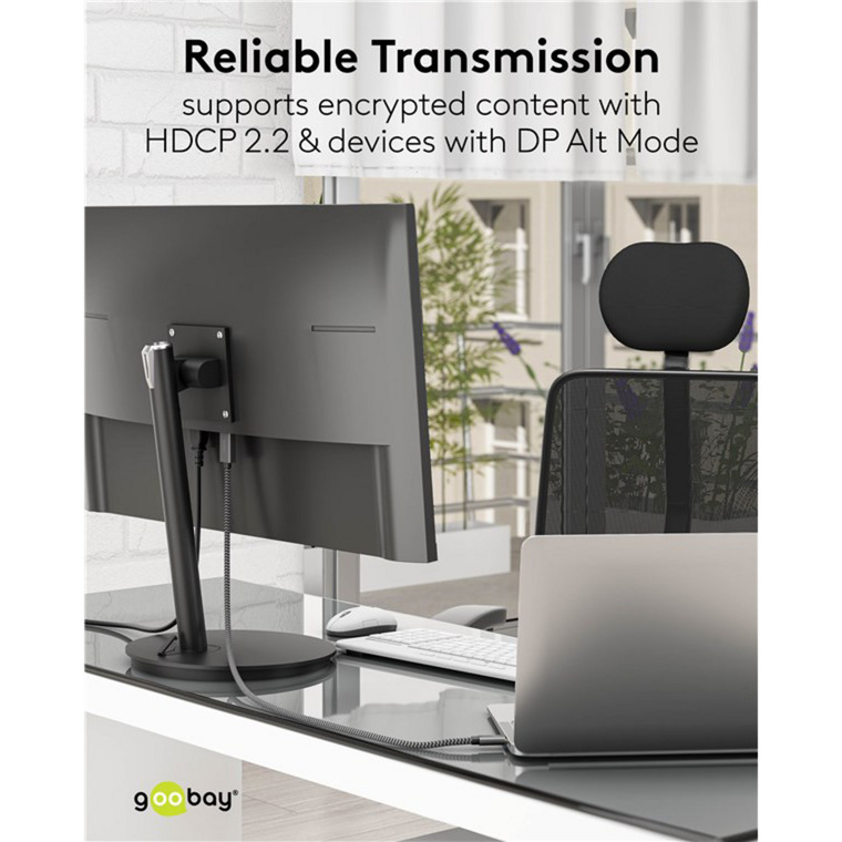 goobay USB Adapterkabel, USB-C Stecker > DisplayPort Stecker, 4K 60Hz schwarz/silber, 2 Meter, Textilkabel