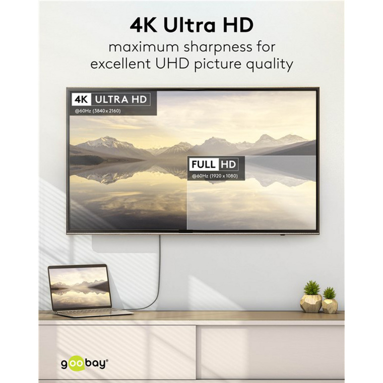 goobay USB Adapterkabel, USB-C Stecker > DisplayPort Stecker, 4K 60Hz schwarz/silber, 2 Meter, Textilkabel