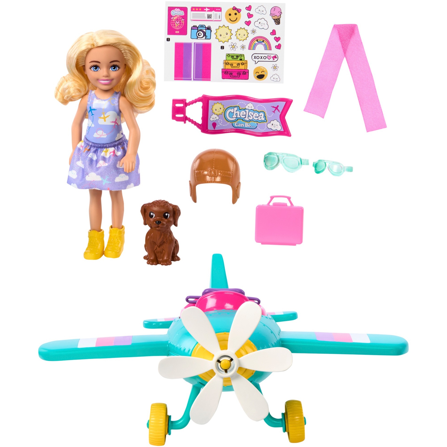 Mattel Barbie Chelsea Flugzeug Puppe und Spielset 7 Zubehörteile
