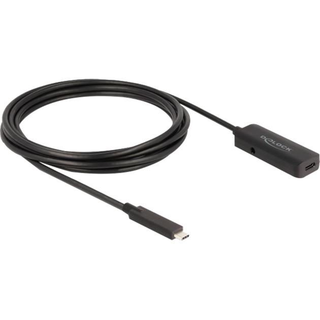 DeLOCK USB 3.2 Gen 2 Aktivverlängerungskabel, USB-C Stecker > USB-C Buchse schwarz, 3 Meter, 10 Gbps, mit DC Strombuchse