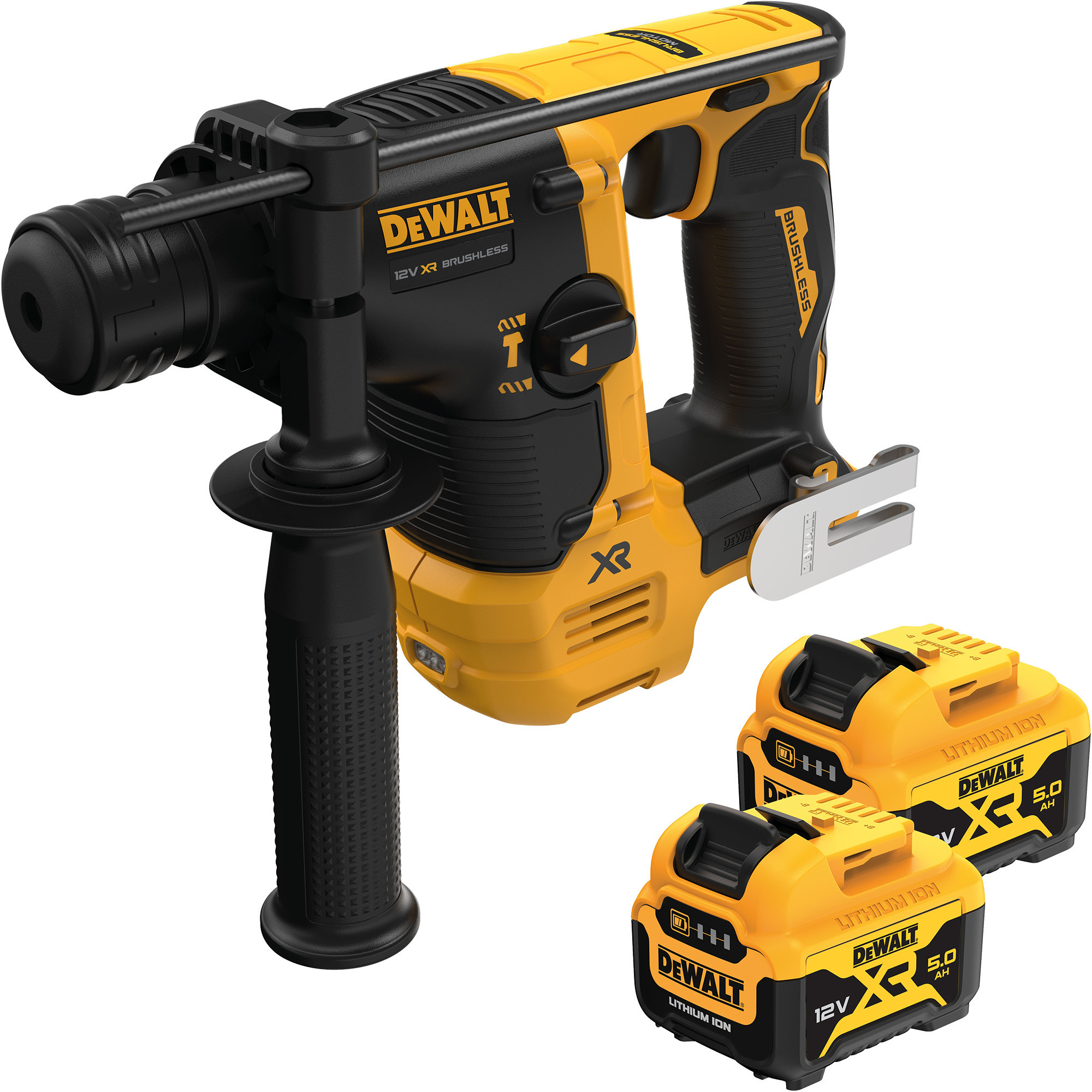 DEWALT Akku-Bohrhammer DCH072P2, 12Volt gelb/schwarz, 2x Li-Ionen Akku 5,0Ah, in T STAK-Box