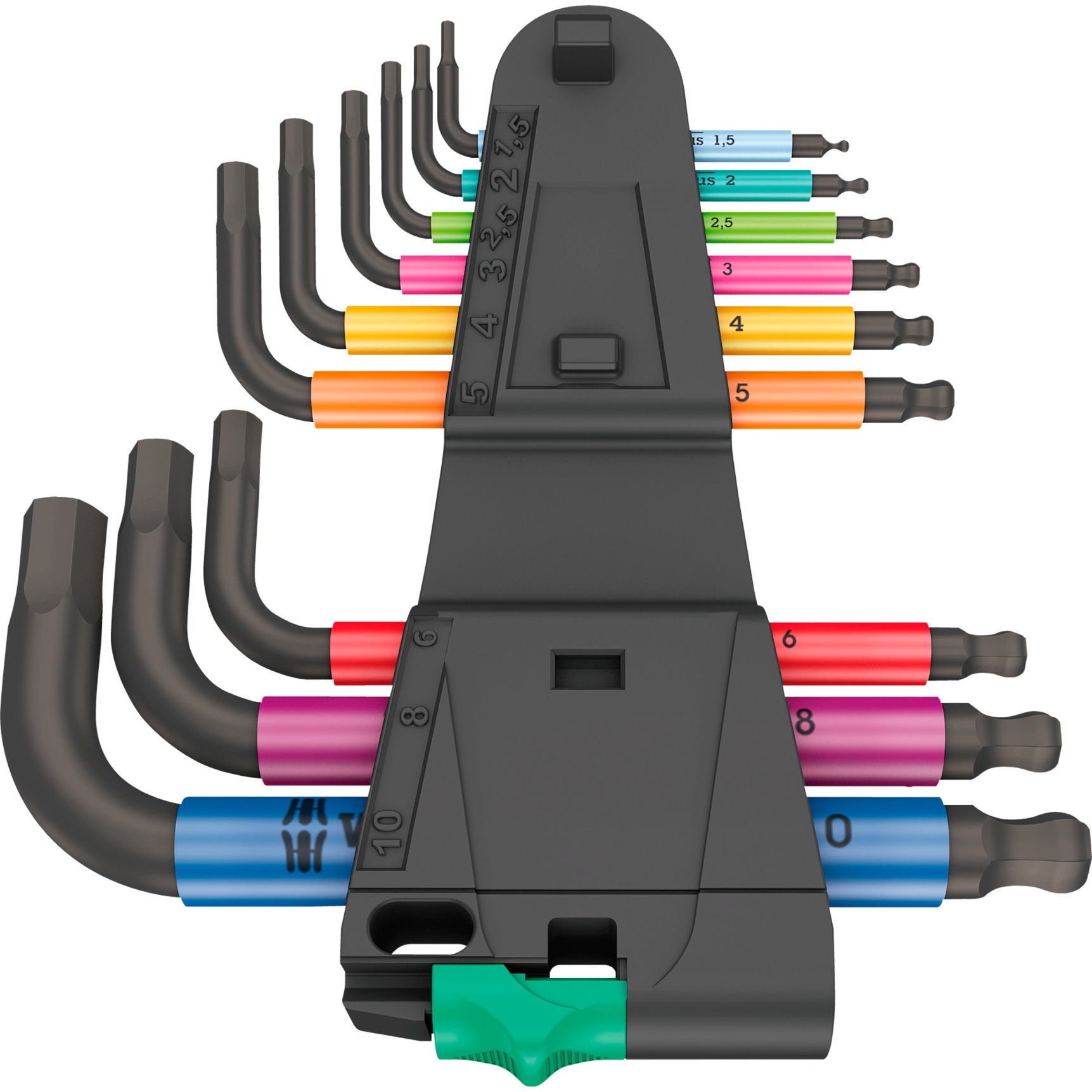 Wera 950/9 Hex-Plus Multicolour 2 Winkelschlüsselsatz, 9-teilig, Schraubendreher mit Halteclip, BlackLaser-Oberfläche