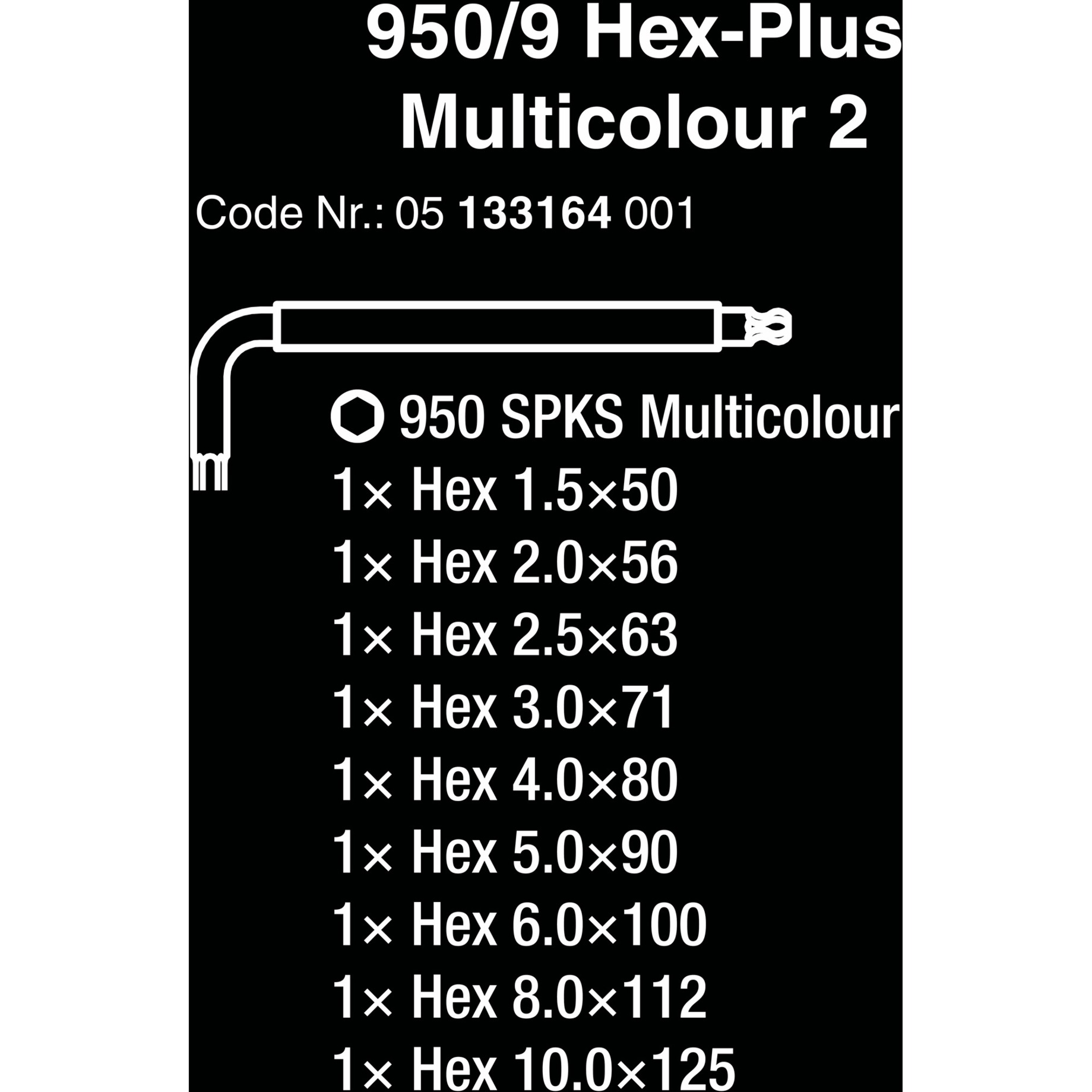 Wera 950/9 Hex-Plus Multicolour 2 Winkelschlüsselsatz, 9-teilig, Schraubendreher mit Halteclip, BlackLaser-Oberfläche