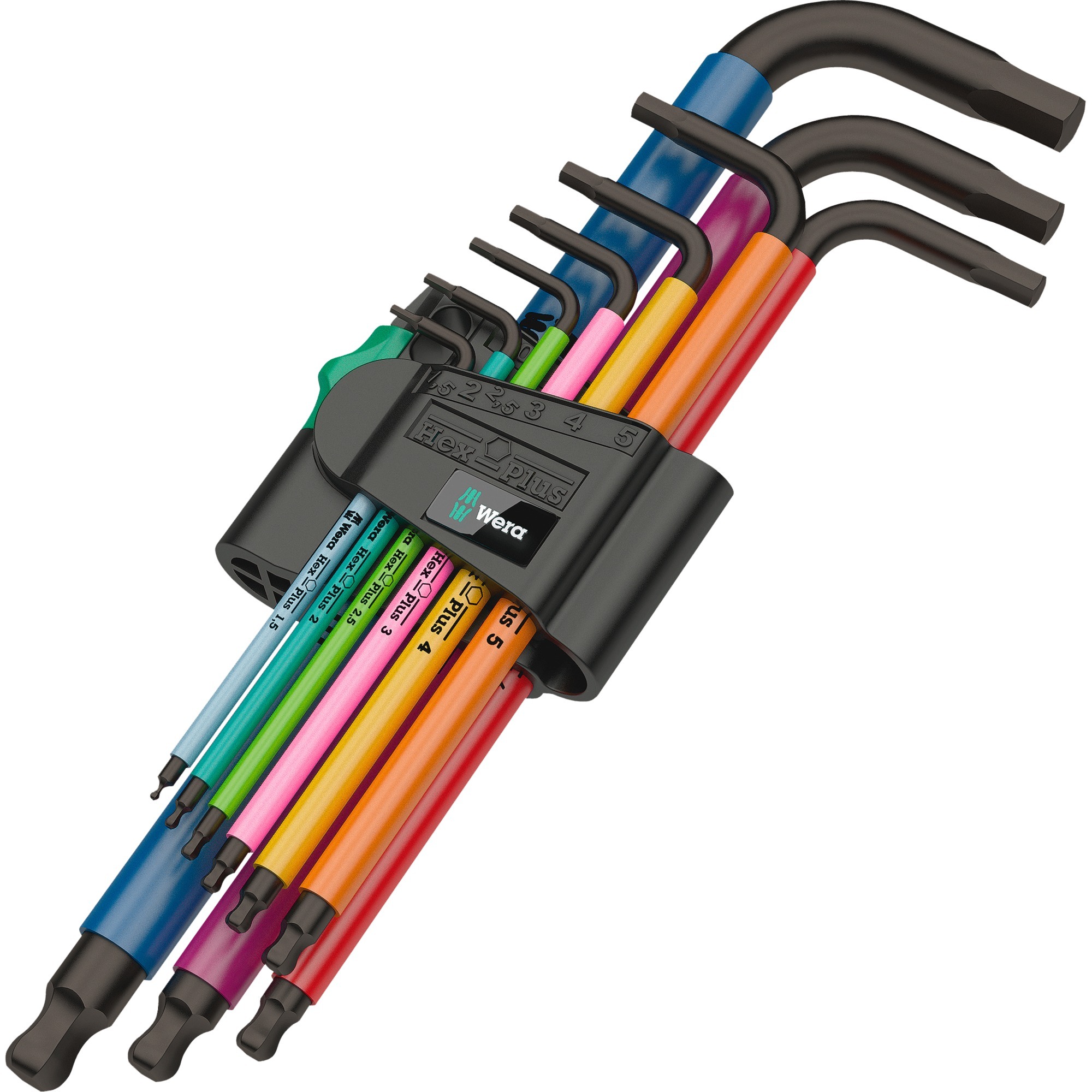 Wera 950/7 Hex-Plus Multicolour Magnet 1 Winkelschlüsselsatz, 7-teilig, Schraubendreher mit Halteclip