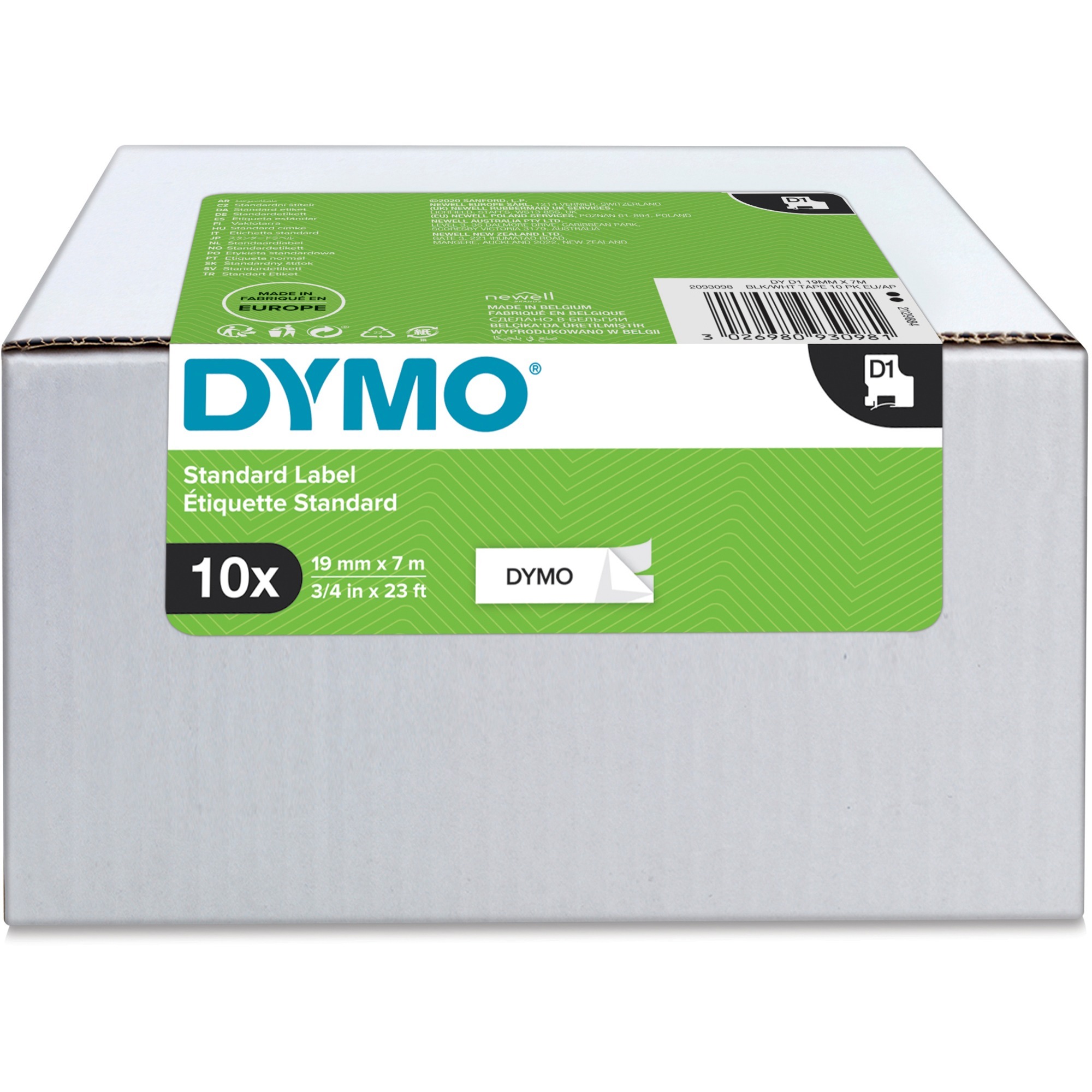 Dymo D1 ORIGINAL Schriftband VORTEILSPACK, schwarz auf weiß, 19mm x 7m 10 Stück, Art.-Nr. 2093098