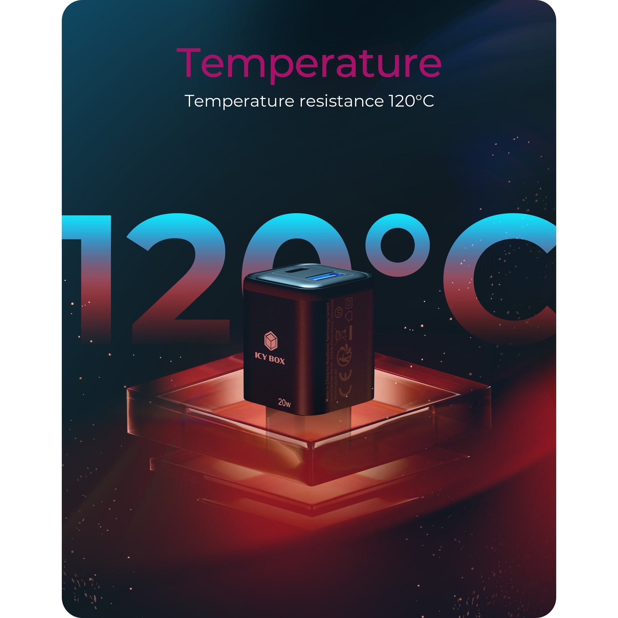 ICY BOX 2-Port USB 20W Steckerladegerät IB-PS1020-PD, USB-A + USB-C schwarz, PD 3.0 20W + QC 3.0 18W