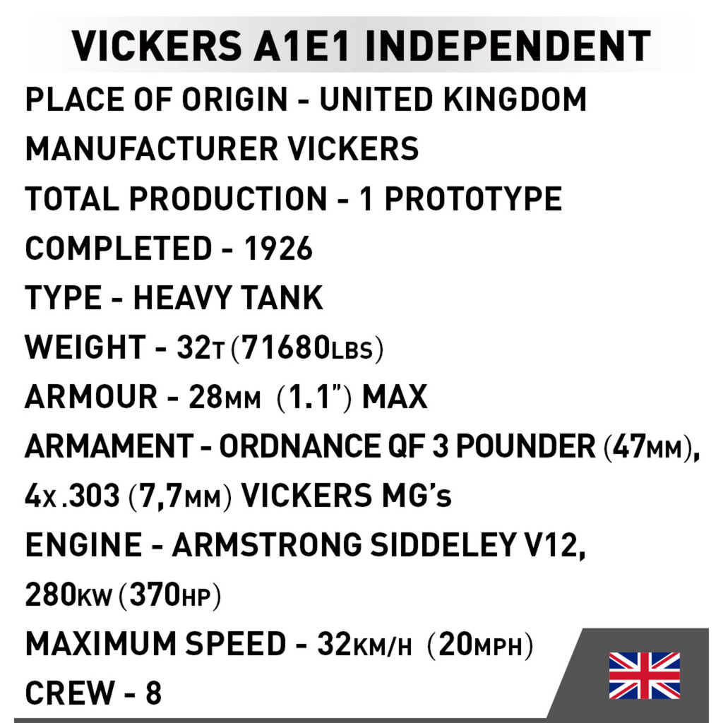 COBI Vickers A1E1 Independent, Konstruktionsspielzeug Maßstab 1:35